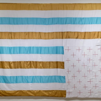 Demian DinéYazhi´ (Diné, born 1983) in collaboration with Noelle Sosaya, 'Untitled (Sovereignty)', 2017, Fabric with thread, 132 x 84 in., Loan courtesy of the artist
