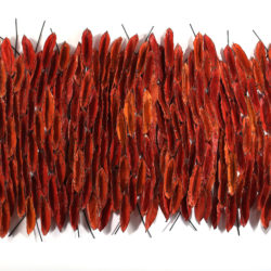 Brenda Mallory (Cherokee Nation, born 1955), 'Undulations (Red)', 2012, waxed cloth, nuts, bolts, welded steel, 48 x 80 x 7 in., Museum Purchase: Eiteljorg Fellowship