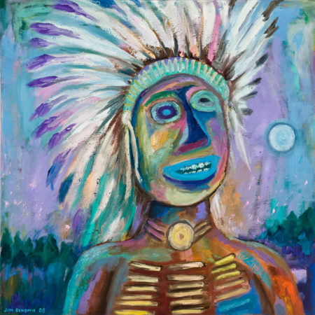 Jim Denomie (Ojibwe, born 1955), 'Blue Eyed Chief', 2008, oil on canvas, 36 x 36 in., Museum Purchase: Eiteljorg Fellowship