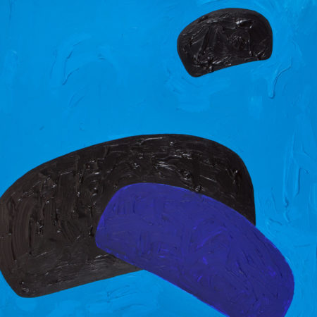 Lawrence Paul Yuxweluptun (Coast Salish/Okanagan, born 1957), 'Black Ovoids in Deep Blue Sea', 2013, acrylic on canvas, 72 x 84 in., Museum Purchase: Eiteljorg Fellowship