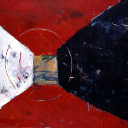 Rick Rivet (Sahtu/Metis, born 1949), 'Box of Rain', 1998, Acrylic, collage on fabric support, 48 3/8 × 54 3/8 in., Museum purchase with funds provided by E. Andrew Steffen