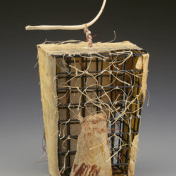Tanis S'eiltin (Tlingit, born 1951), 'Savage Apparel', 2004, Bait box, rawhide, copper wire, fish skin, bone, waxed thread, 12 x 7 1/4 x 4 3/4 in., Museum Purchase: Eiteljorg Fellowship