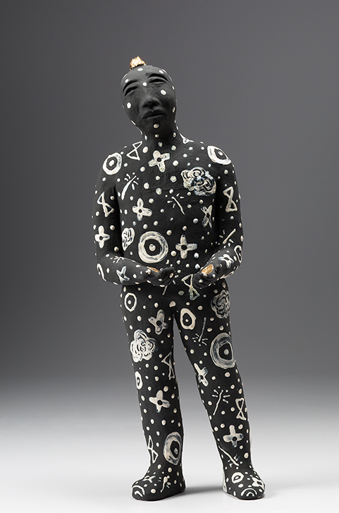 Anita Fields (Osage / Muscogee), Starr Man , 2015 Clay, slip, gold luster glaze Collection of the Fred Jones Jr. Museum of Art, The University of Okl ahoma, Norman; The James T. Bialac Native American Art Collection, 2010